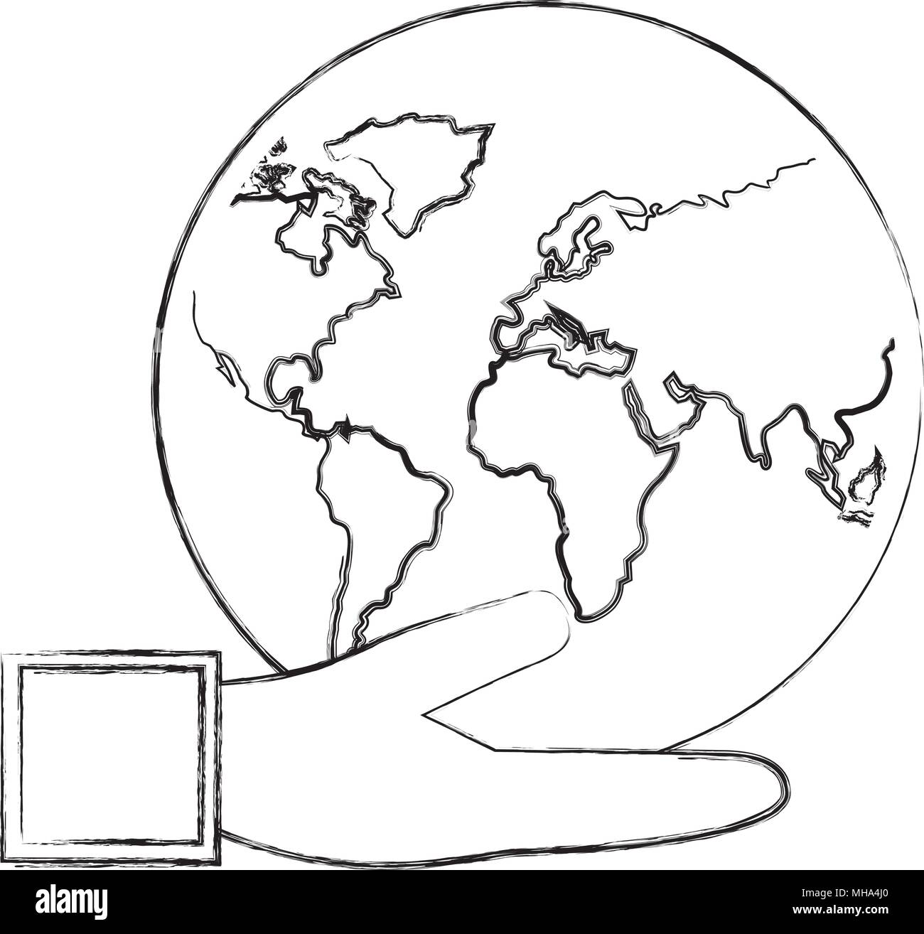 Sollevamento a mano mondo pianeta illustrazione vettoriale design Illustrazione Vettoriale