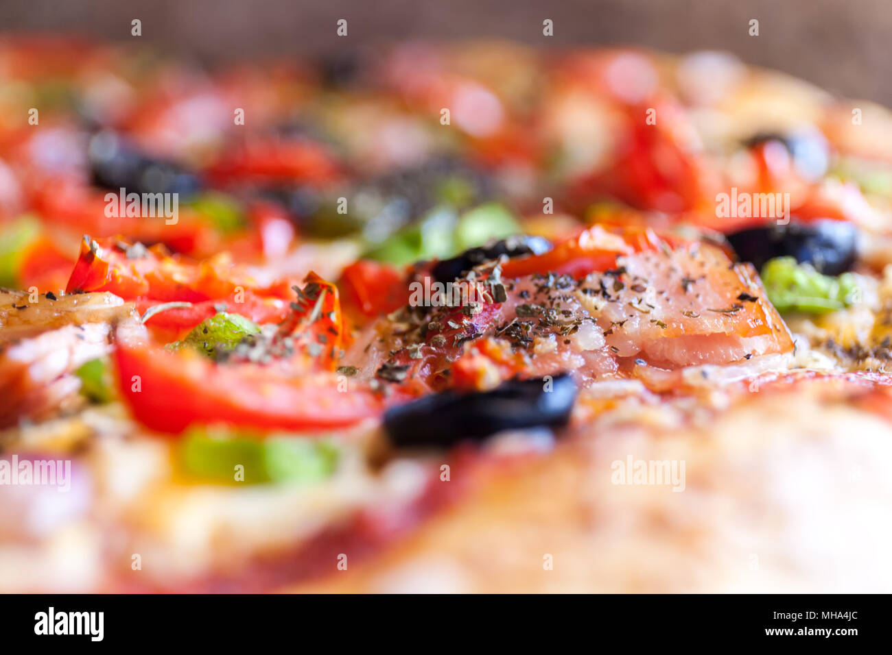 L'appetito Pizza con una profondità di campo per chiudere il cibo Fotografia Foto Stock