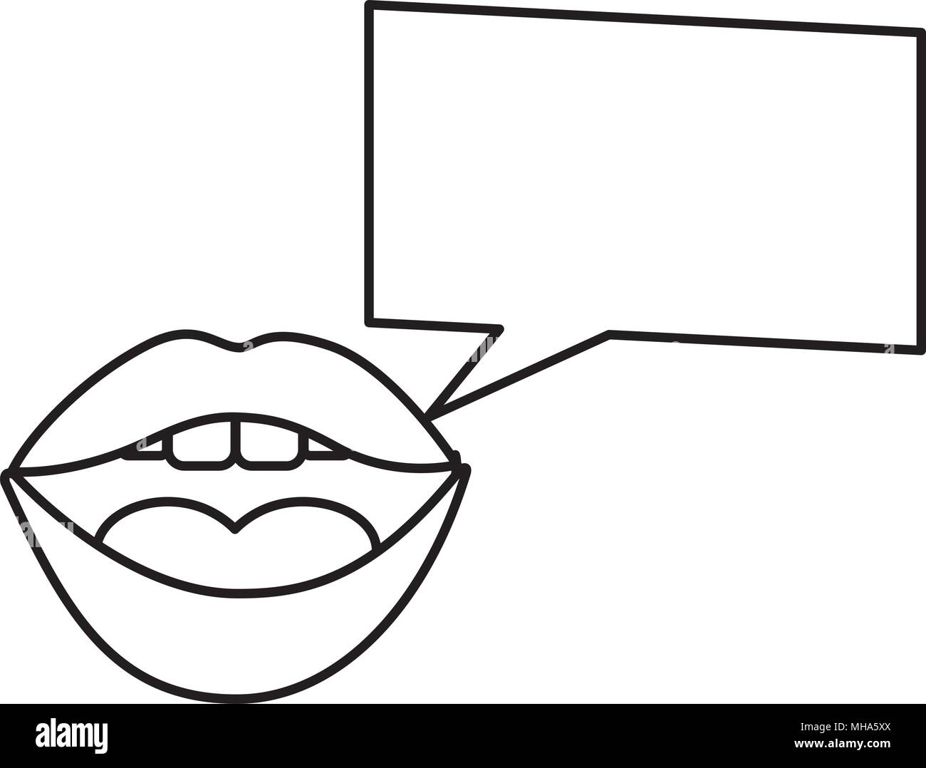 Donna piazza Bocca discorso bolla pop art illustrazione vettoriale contorno Illustrazione Vettoriale