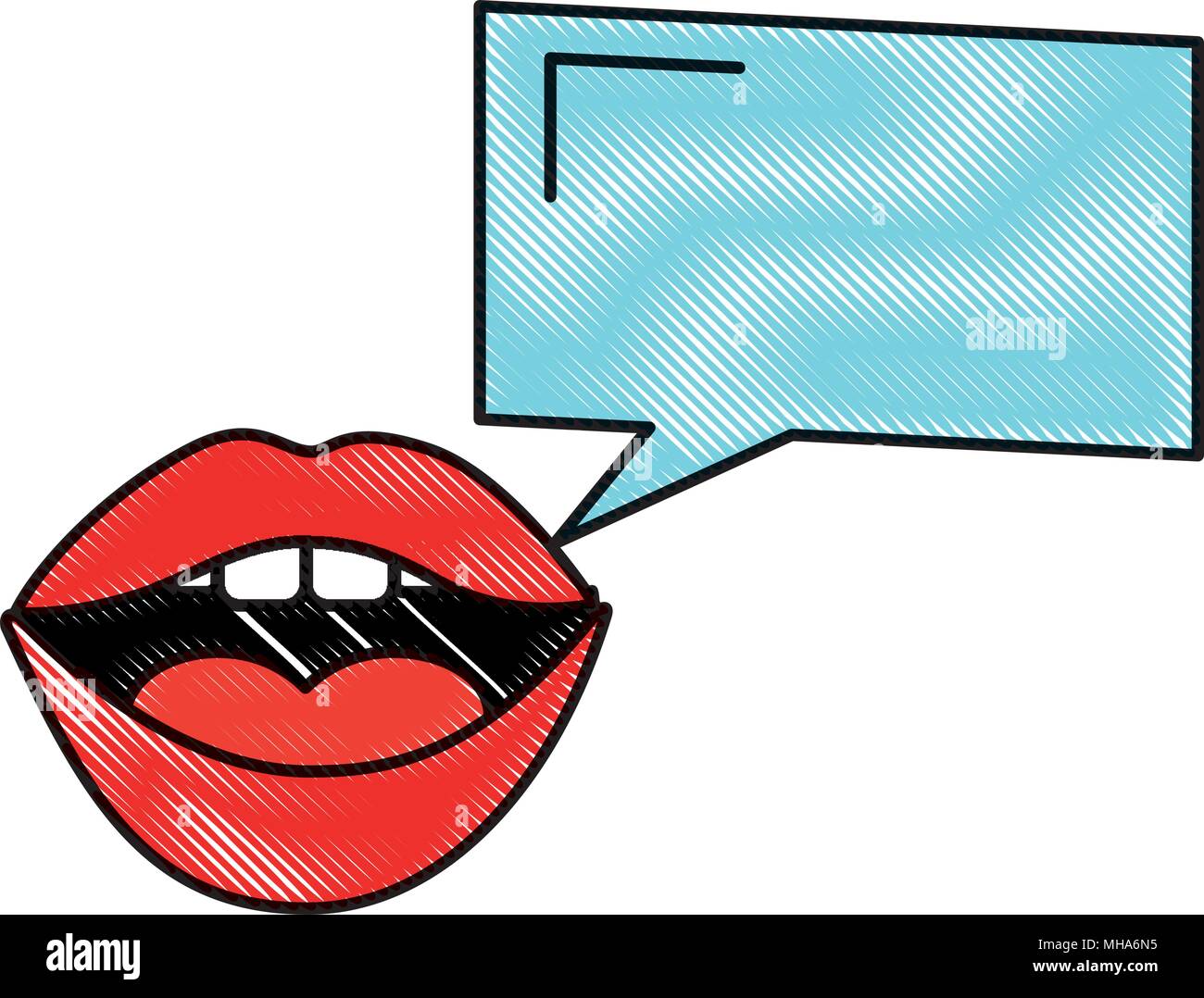 Donna piazza Bocca discorso bolla pop art illustrazione vettoriale Illustrazione Vettoriale