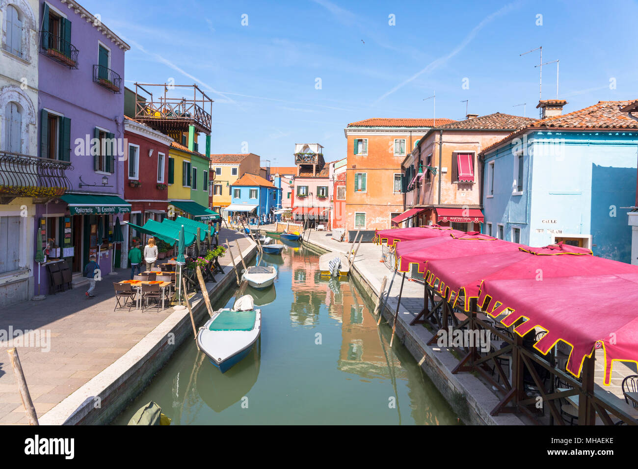 Vista del villaggio di Burano, quartiere di Venezia, Veneto, Italia Foto Stock