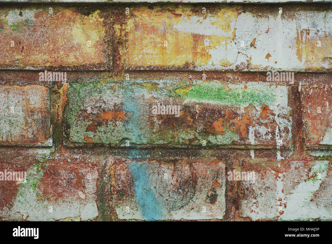 Usura vecchio muro di mattoni dettaglio, rustico texture pattern come sfondo Foto Stock