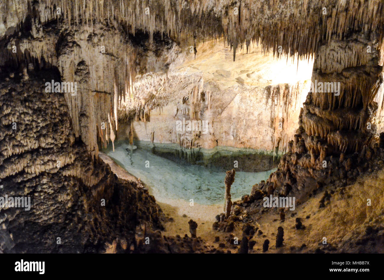 La metropolitana esperienza al Drach Caves, Mallorca, Spagna Foto Stock