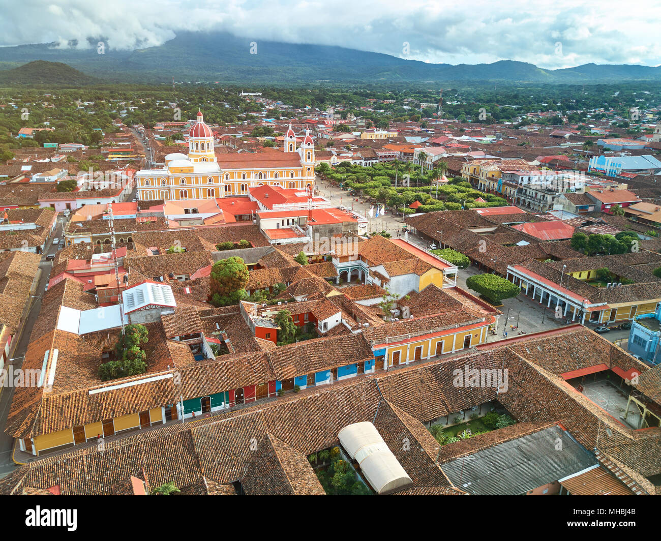 Panorama della città di Granada in Nicaragua. Colorata città di Granada Foto Stock