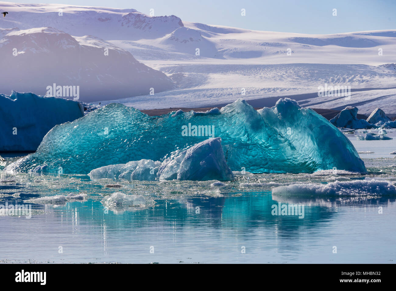 Iceberg galleggianti in laguna glaciale Jokullsarlon, Sud Islanda Foto Stock