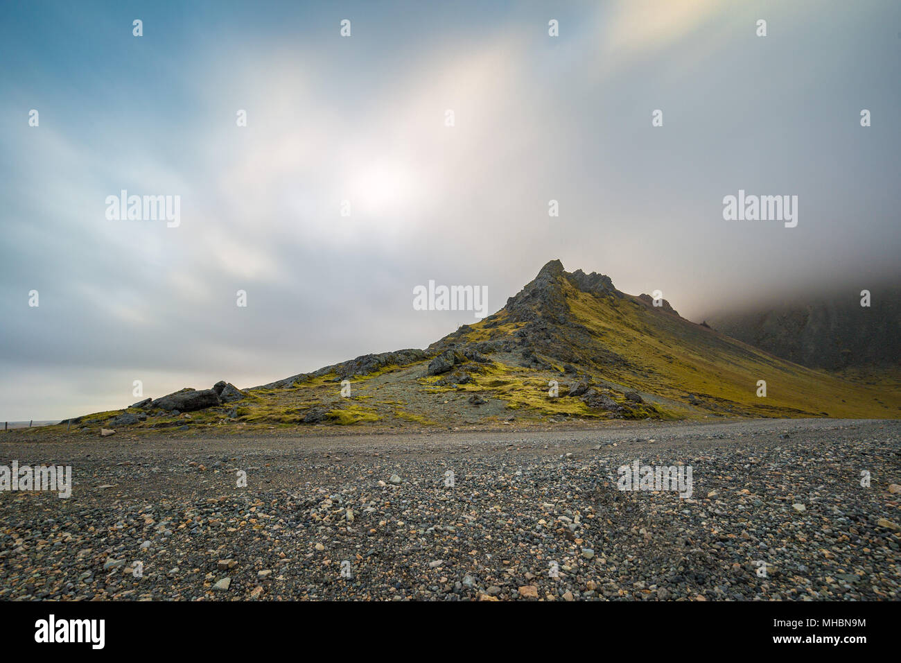 Tramonto spettacolare a Stokksnes e Vesturhorn nel sud dell'Islanda Foto Stock