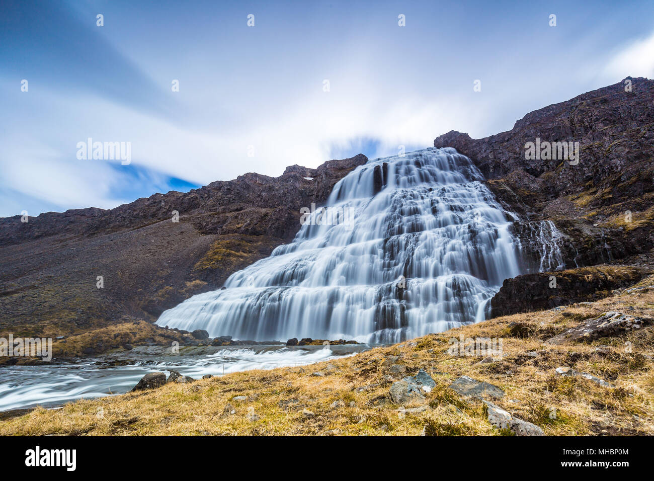 Cascata Dynjandi, Westfjords, Islanda Foto Stock