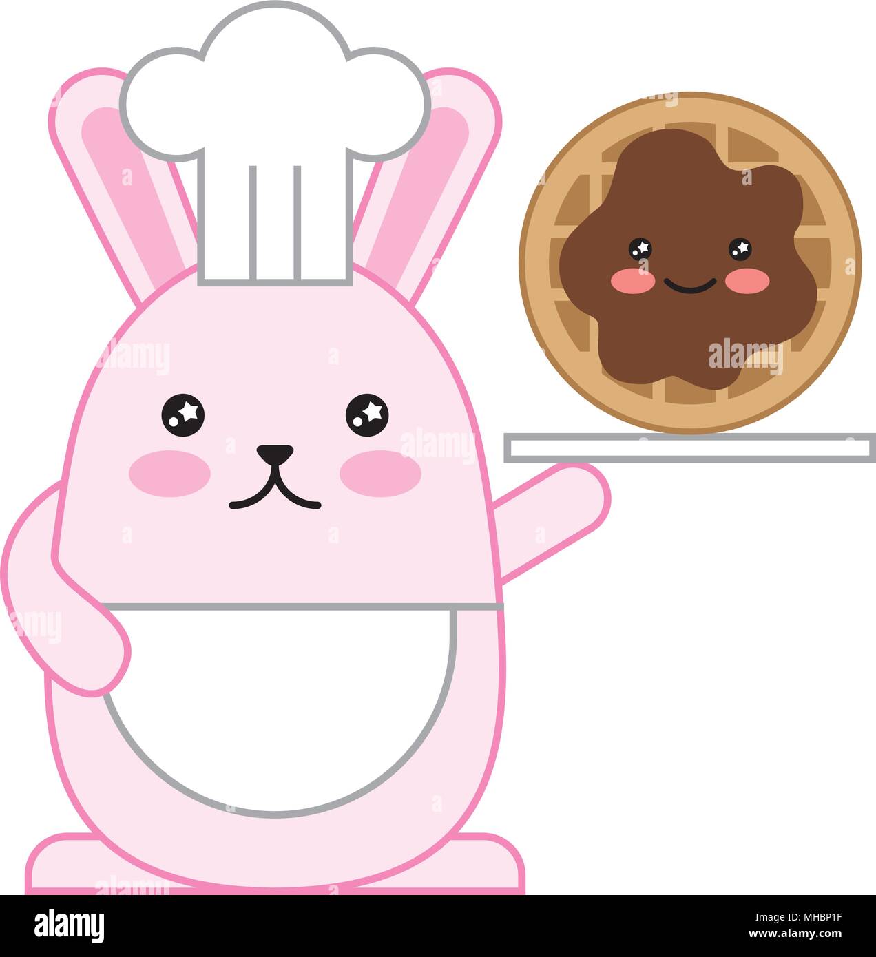 Kawaii chef coniglio con cookie cartoon illustrazione vettoriale Illustrazione Vettoriale