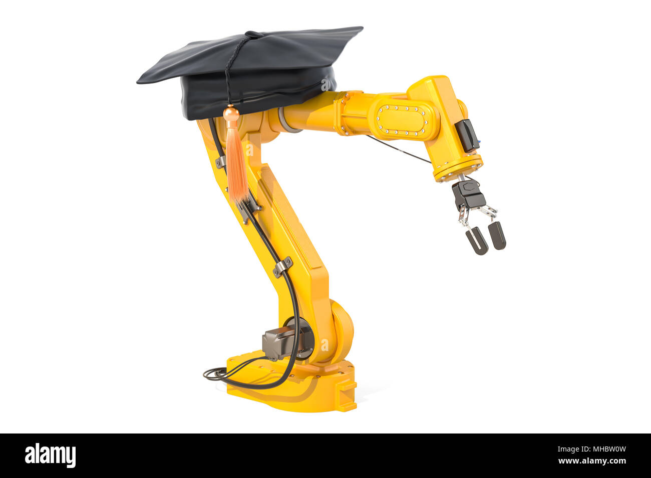 Il braccio robotico con l'istruzione hat, profondo concetto di apprendimento. Il rendering 3D Foto Stock