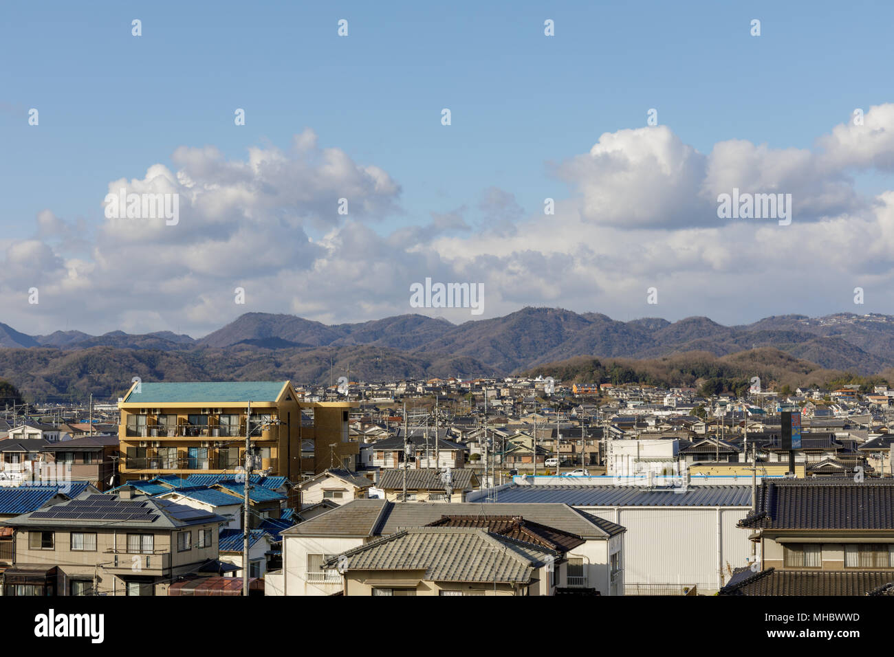 Sobborgo giapponese; Shinmichinoue, Kannabecho, Fukuyama, Prefettura di Hiroshima, Giappone Foto Stock