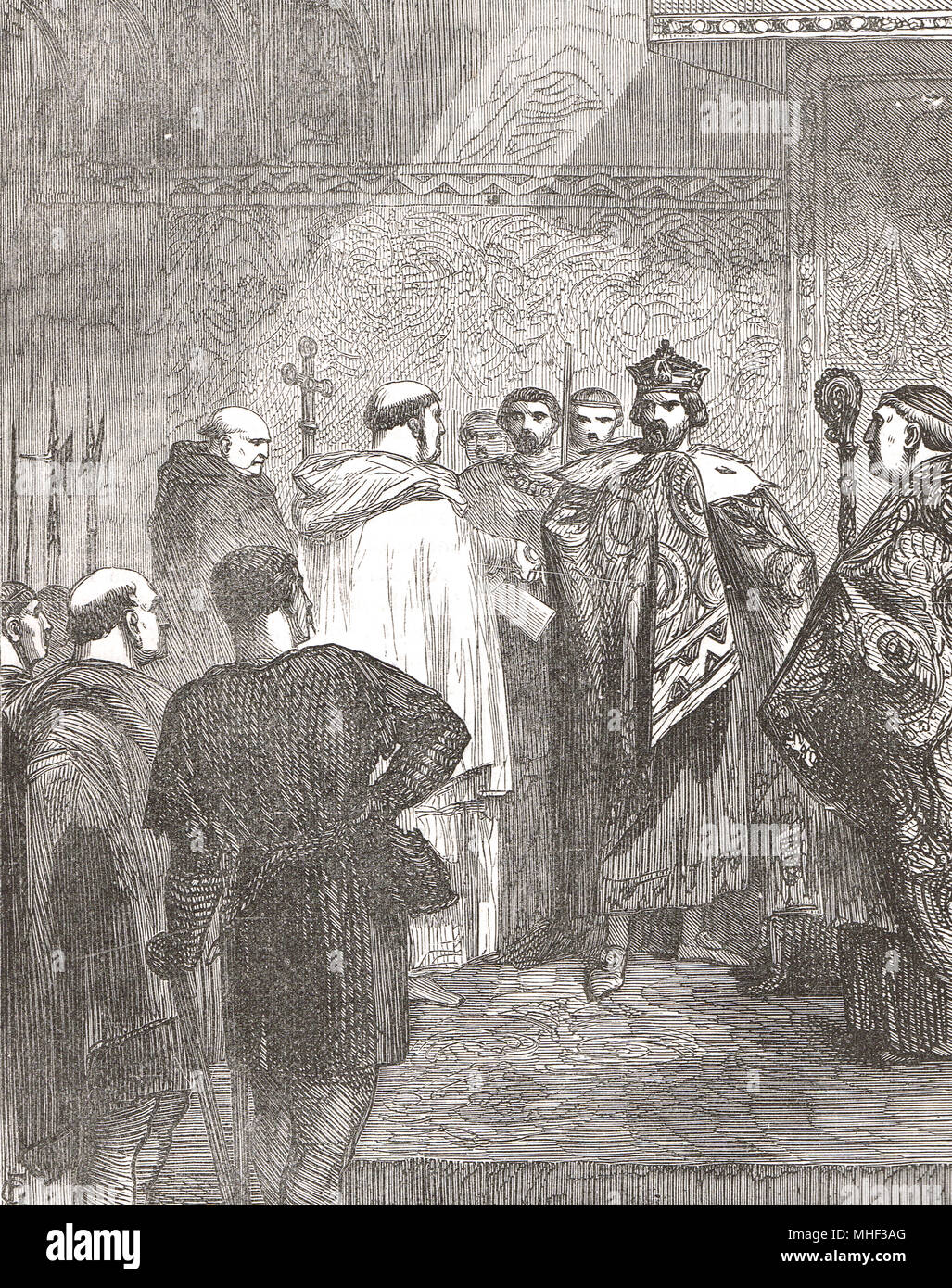 Il Vescovo di Worcester incontro il re romano, Walter de Cantilupe e Richard 1° Conte di Cornovaglia, Saint-Omer, Francia, Gennaio 1259. Cantilupe impegnativo che Richard giurare di obbedire alle disposizioni di Oxford prima di tornare in Inghilterra Foto Stock