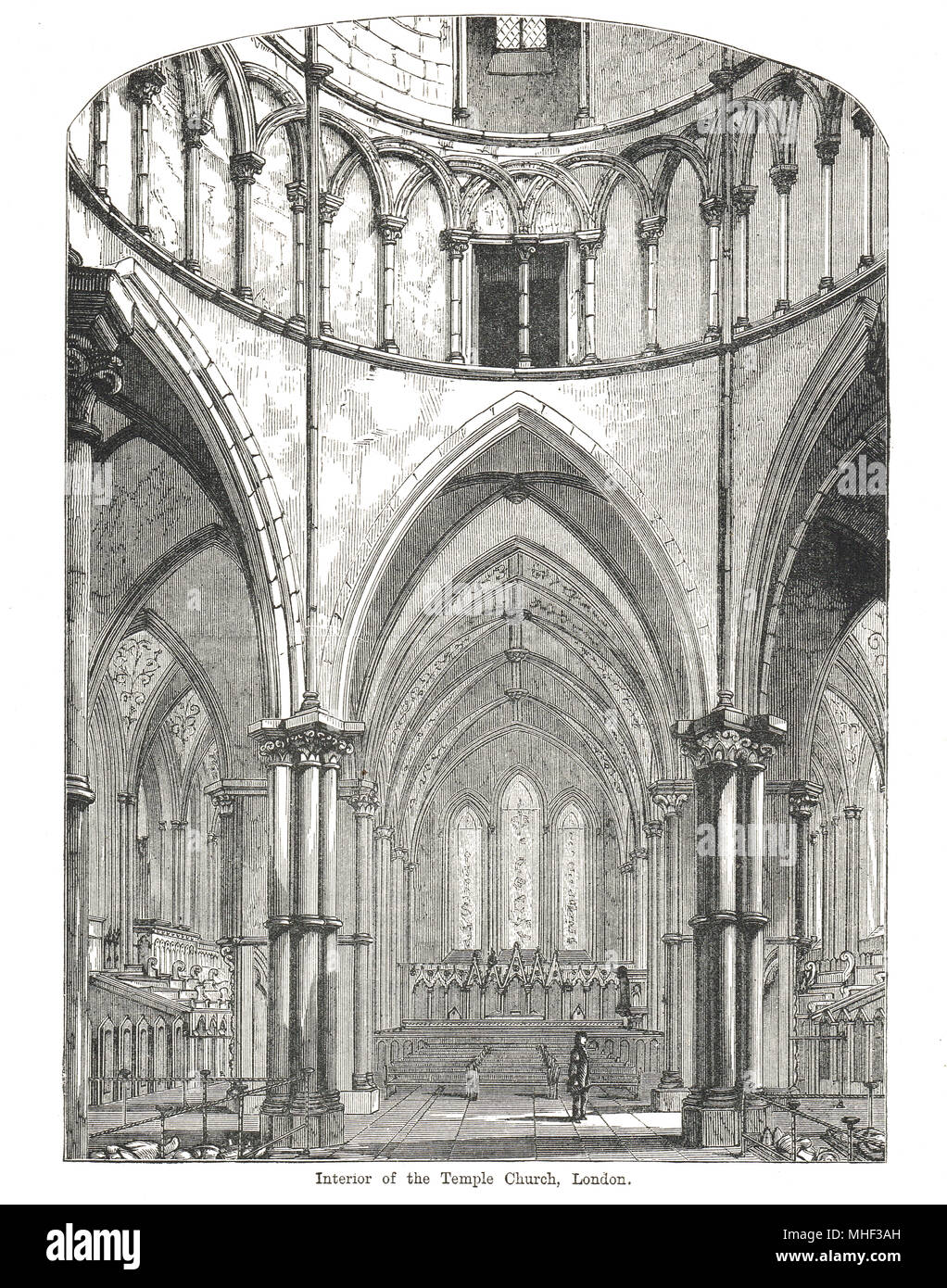 Interno del Tempio la Chiesa di Londra, Inghilterra. Xix secolo illustrazione Foto Stock