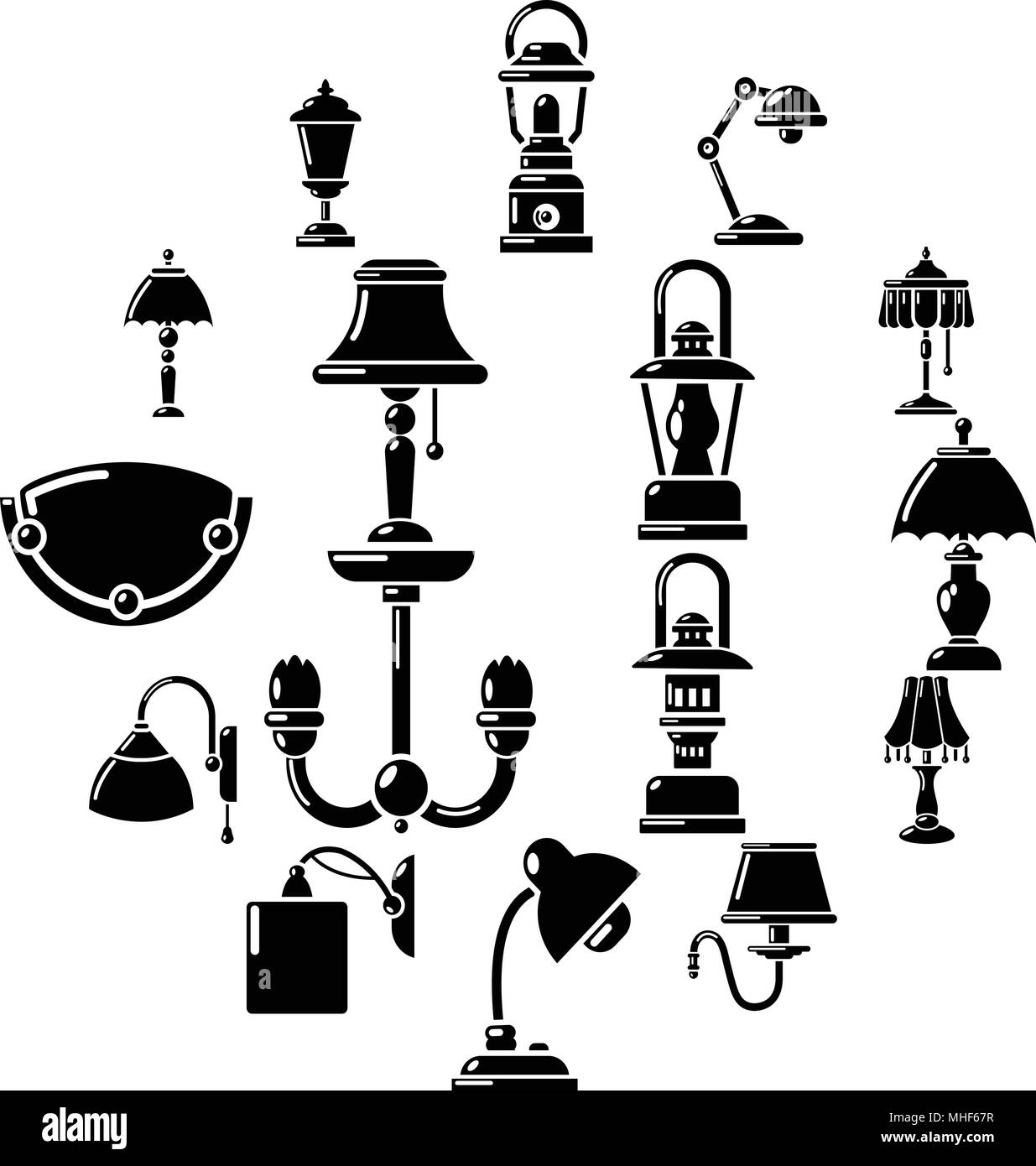 Lampada set di icone. Illustrazione semplice della lampada 16 icone vettoriali per il web Illustrazione Vettoriale