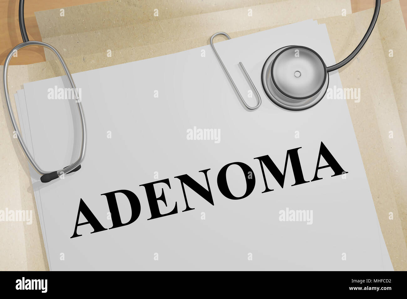 3D illustrazione di adenoma titolo su un documento medico Foto Stock
