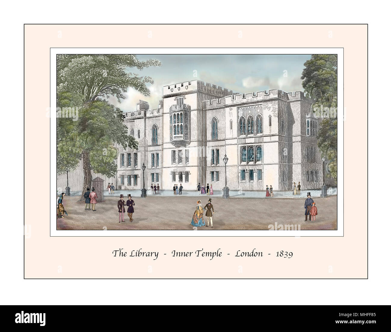 Biblioteca INNER TEMPLE DI LONDRA Design originale basato su di un palazzo del XIX secolo l'incisione Foto Stock