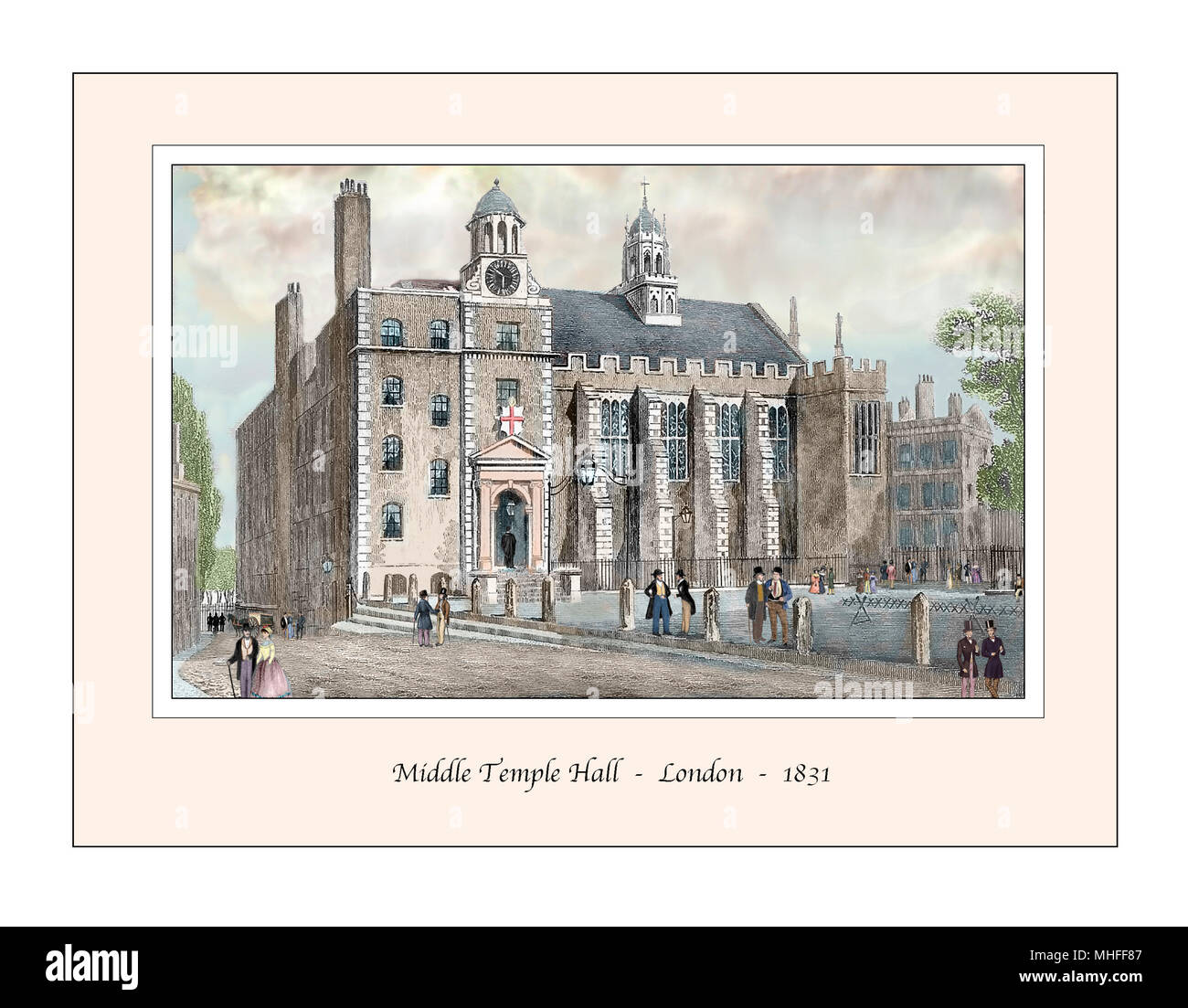 Middle Temple Hall Londra Original Design basato su di un palazzo del XIX secolo l'incisione Foto Stock