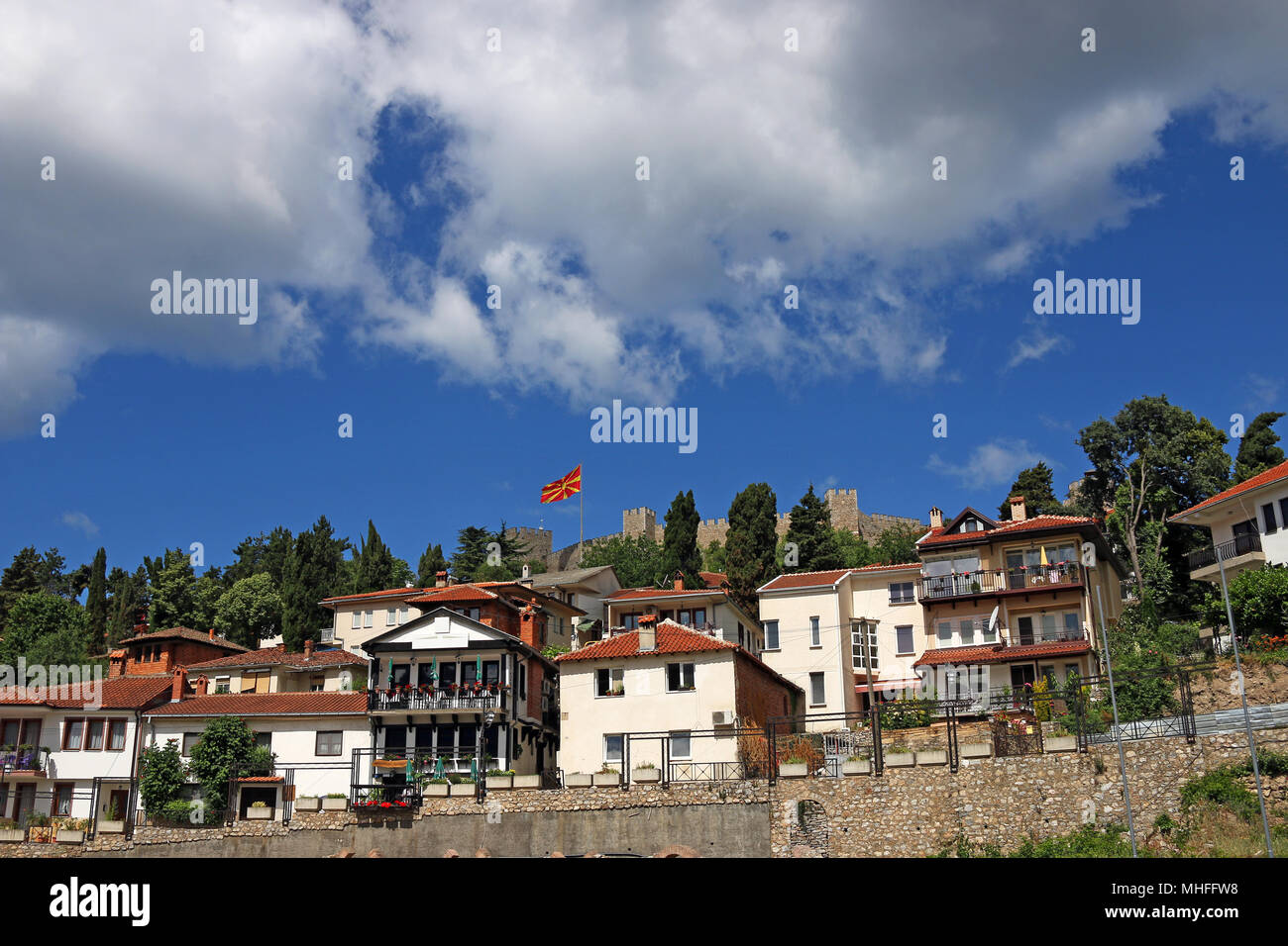 Samuele rocca e la città vecchia di Ohrid Macedonia Foto Stock