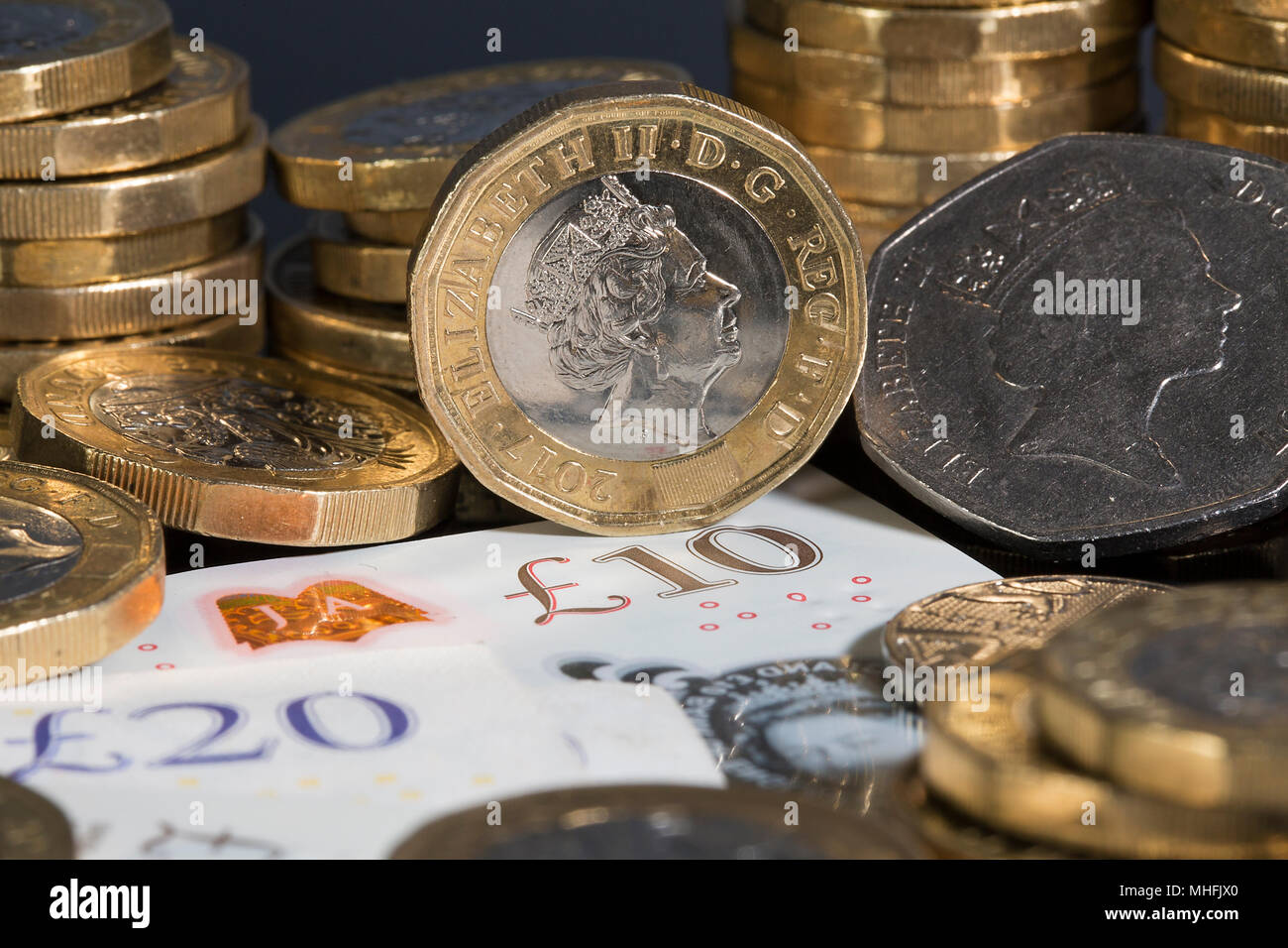 Vicino la valuta britannica Foto Stock