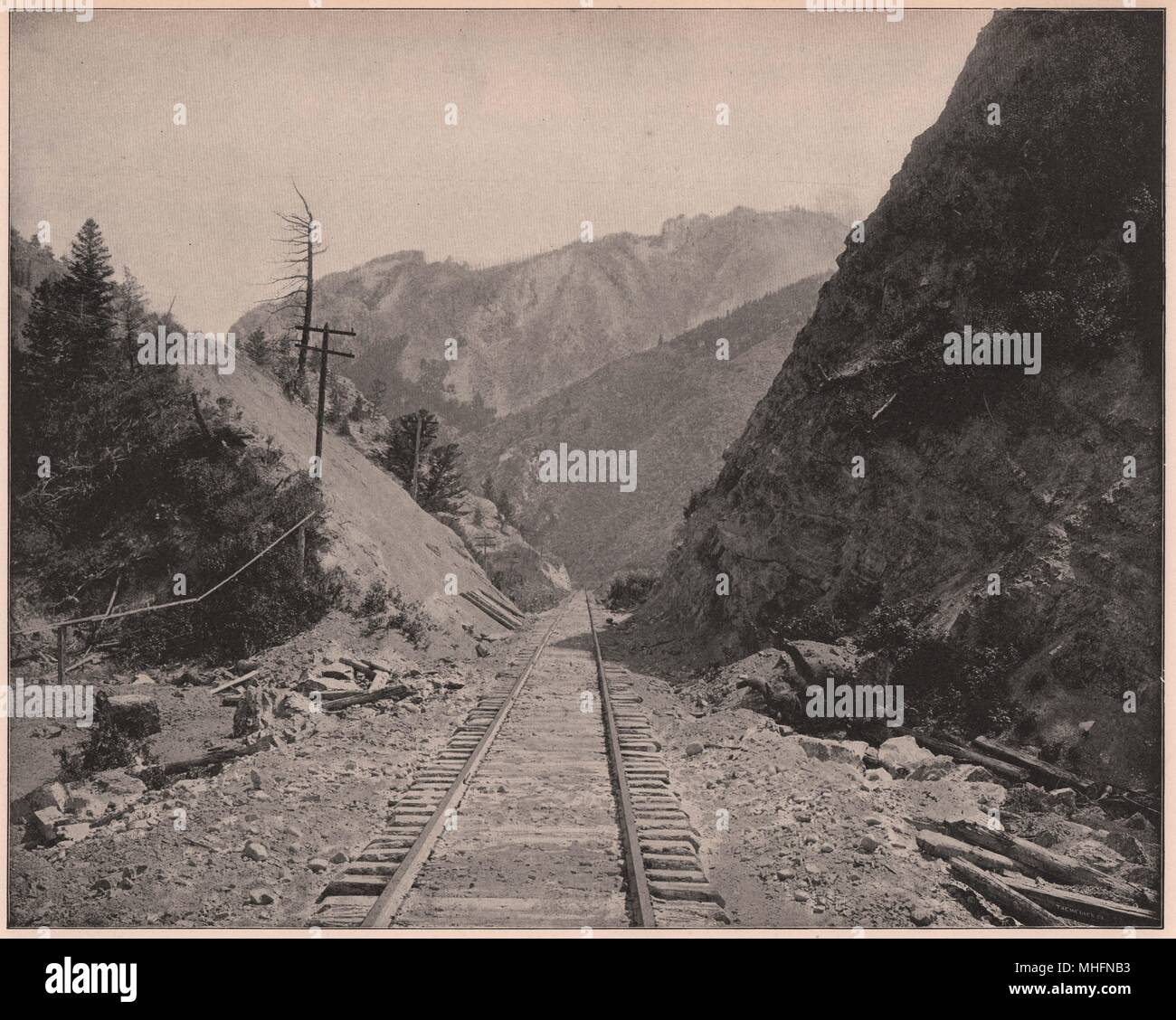 Canyon rocciosi, Northern Pacific Railroad, Montana Foto Stock
