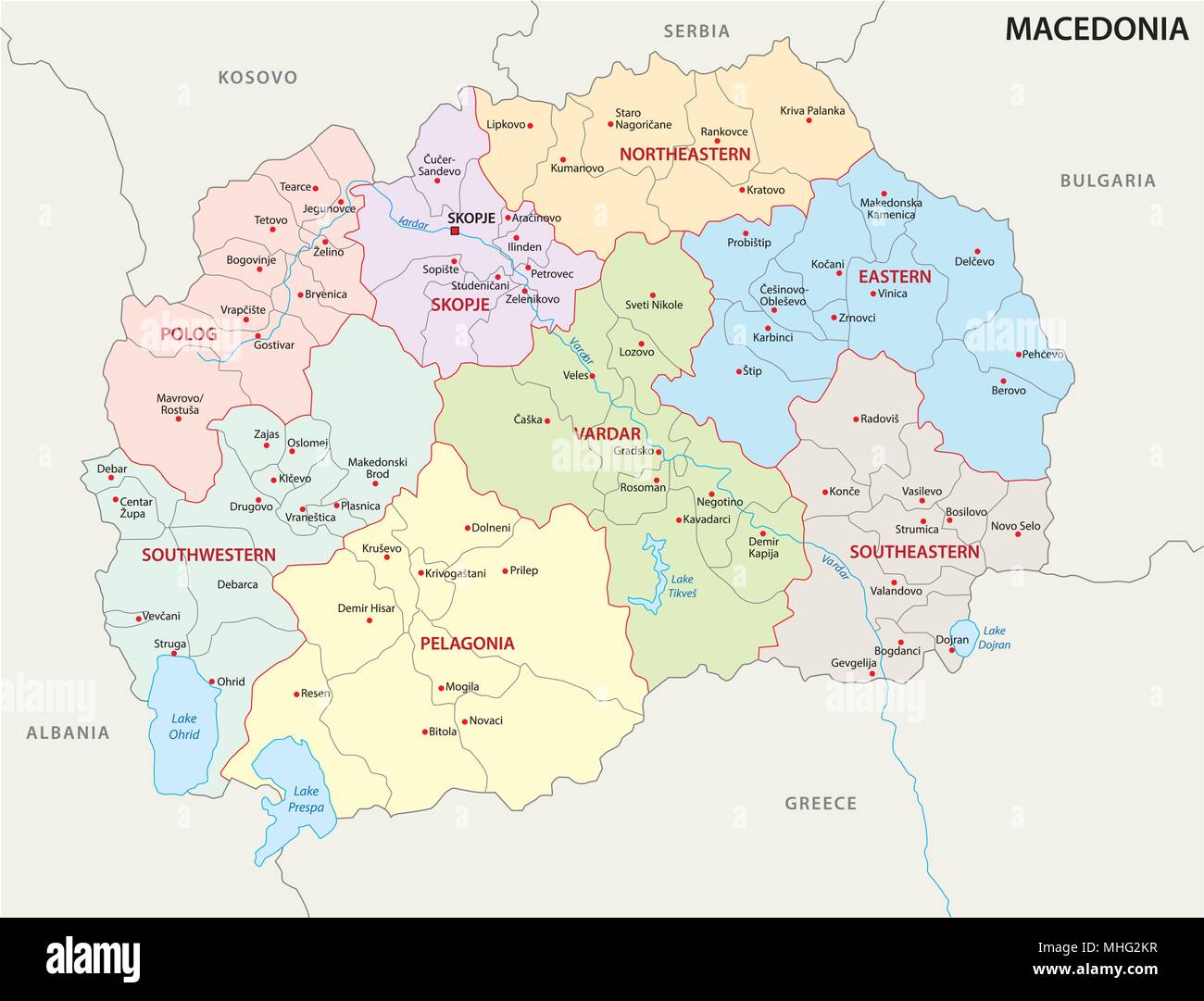Macedonia politica e amministrativa di mappa vettoriale Illustrazione Vettoriale