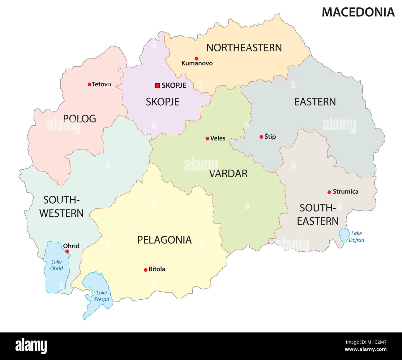 Macedonia semplice politica e amministrativa di mappa vettoriale Illustrazione Vettoriale