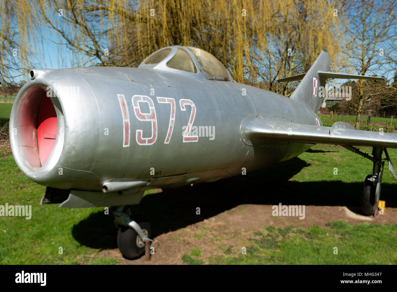 Mig-15 jet da combattimento, nel Norfolk e nel Suffolk Aviation Museum, Flixton, Suffolk, Regno Unito. Foto Stock