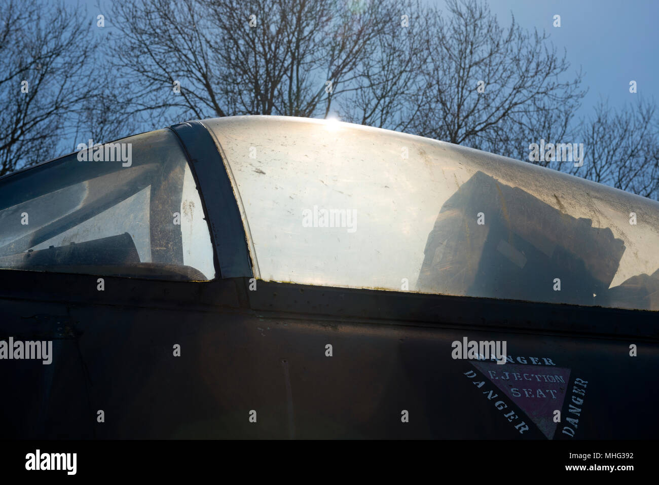 Cockpit di Gloster Meteor Guerra Fredda jet da combattimento Foto Stock