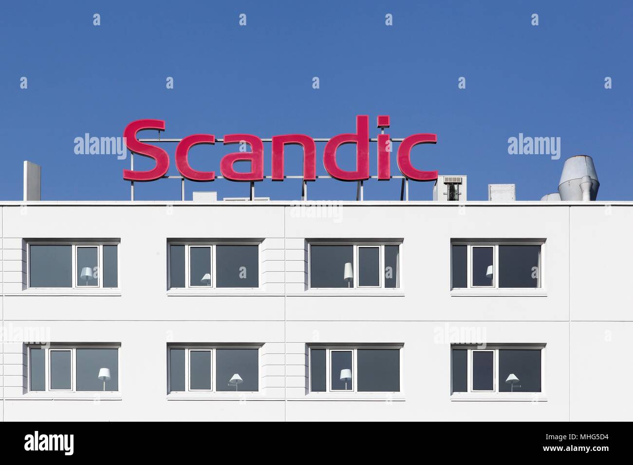 Aarhus, Danimarca - 20 Aprile 2018: Scandic Hotel occupa un edificio di Aarhus. Scandic Hotels è una catena di hotel con sede principale a Stoccolma, Svezia Foto Stock