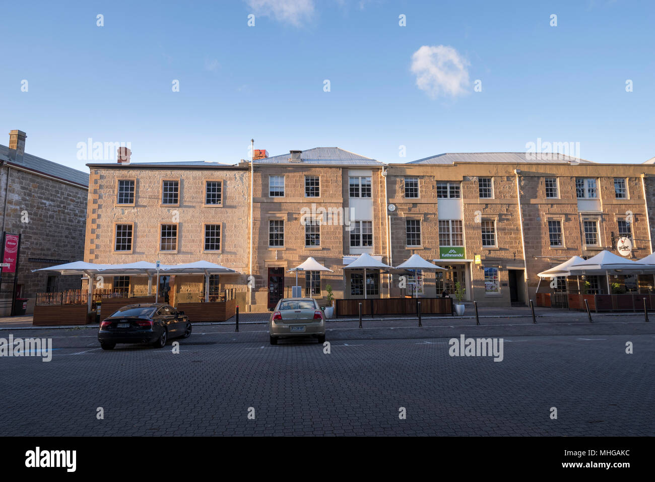 Salamanca Place, lo storico Battery Point, all'alba, Hobart Foto Stock