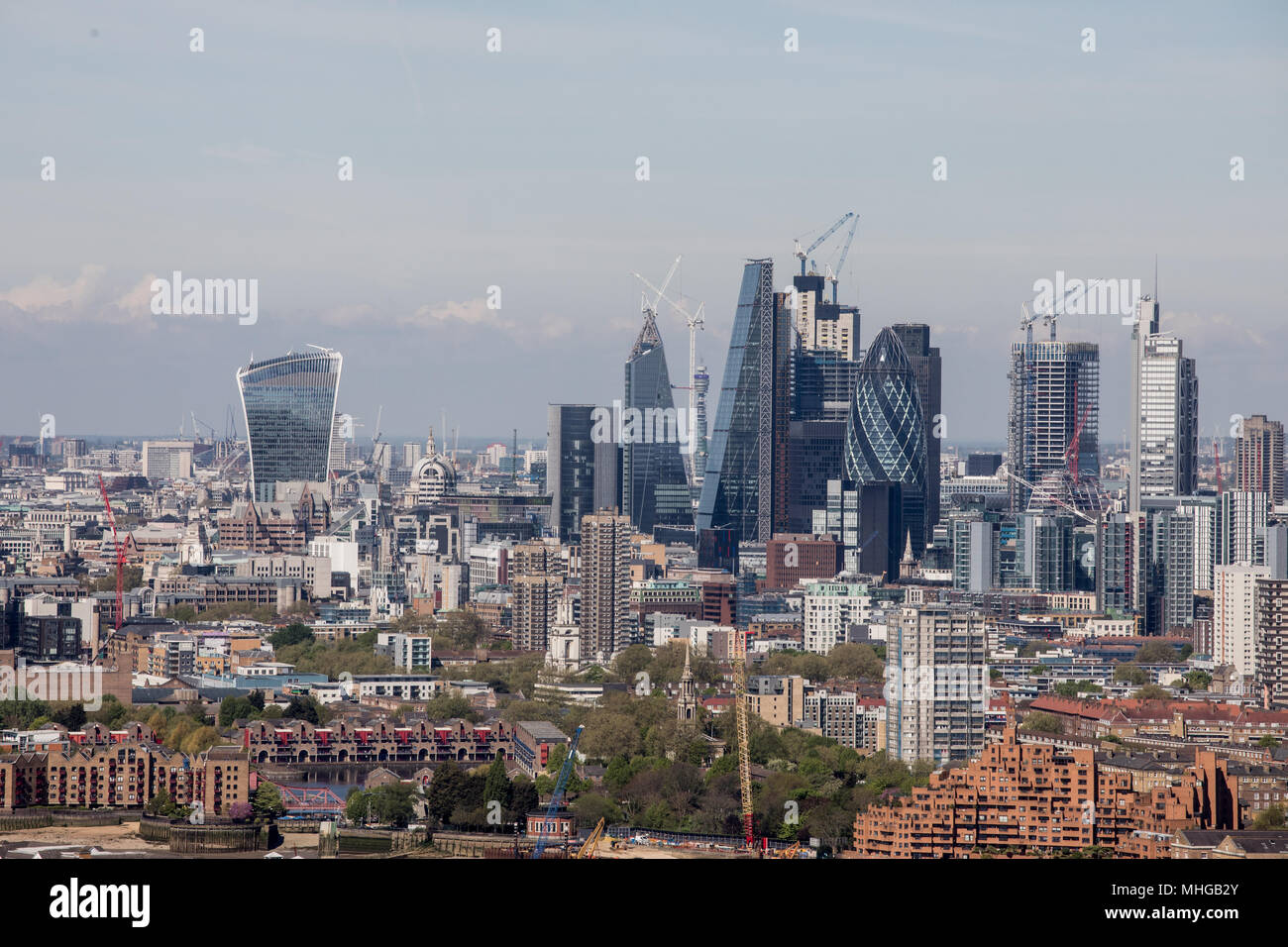 Vista della città di Londra da Est Foto Stock