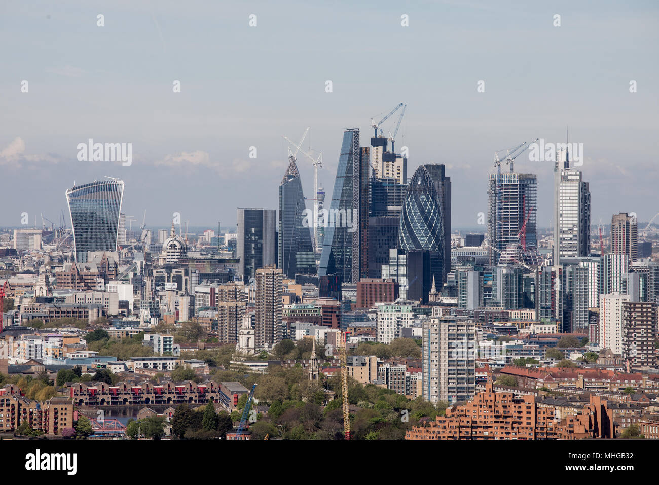 Vista della città di Londra da Est Foto Stock