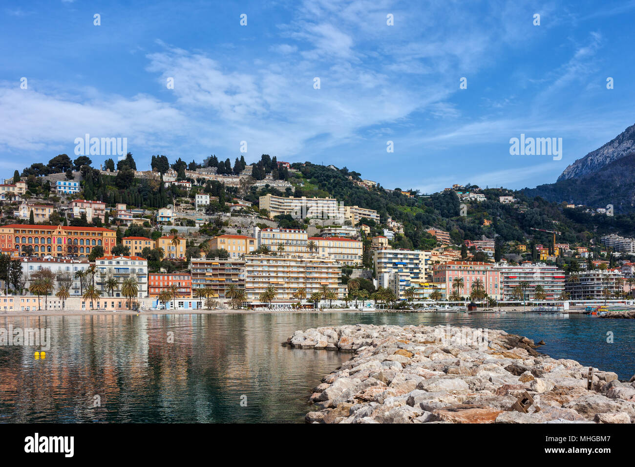 Menton città al Mare Mediterraneo sulla Costa Azzurra in Francia Foto Stock