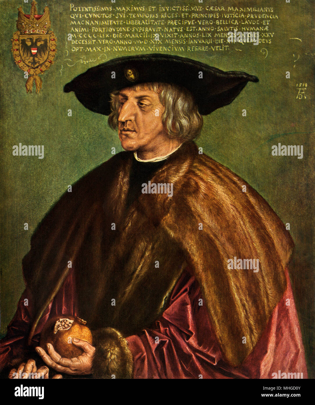 Sacro Romano Imperatore Massimiliano I. riproduzione stampata di un Albrecht Durer pittura Foto Stock