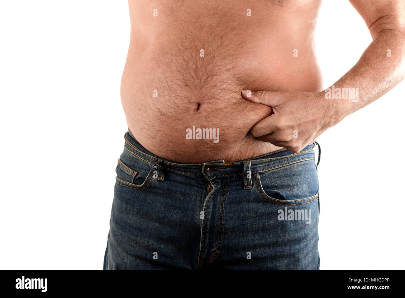 Il sovrappeso uomo vecchio con una panza Foto Stock