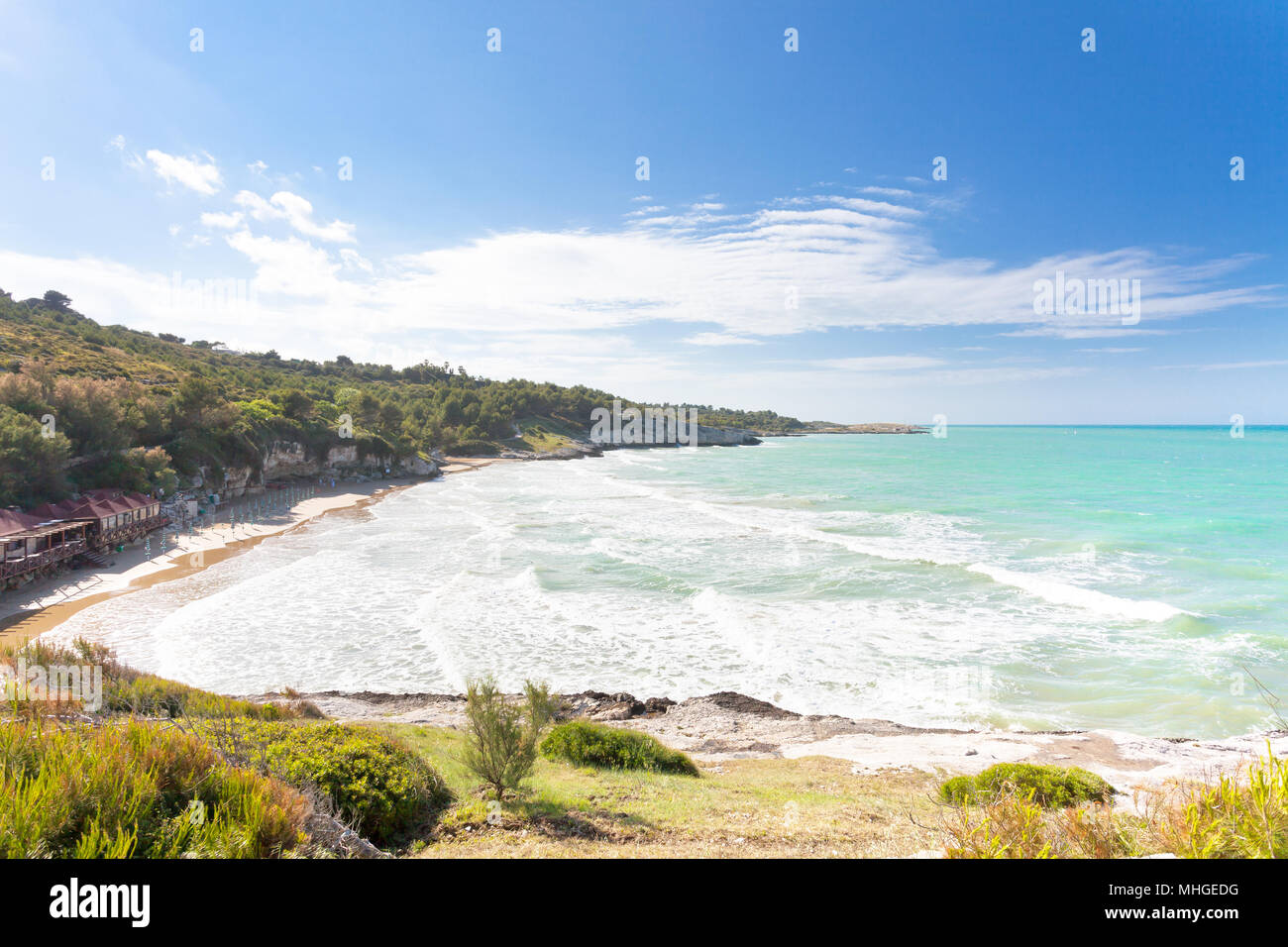 Vieste, Italia, Europa - Fuori a cena in un ristorante sulla spiaggia a Vieste Foto Stock