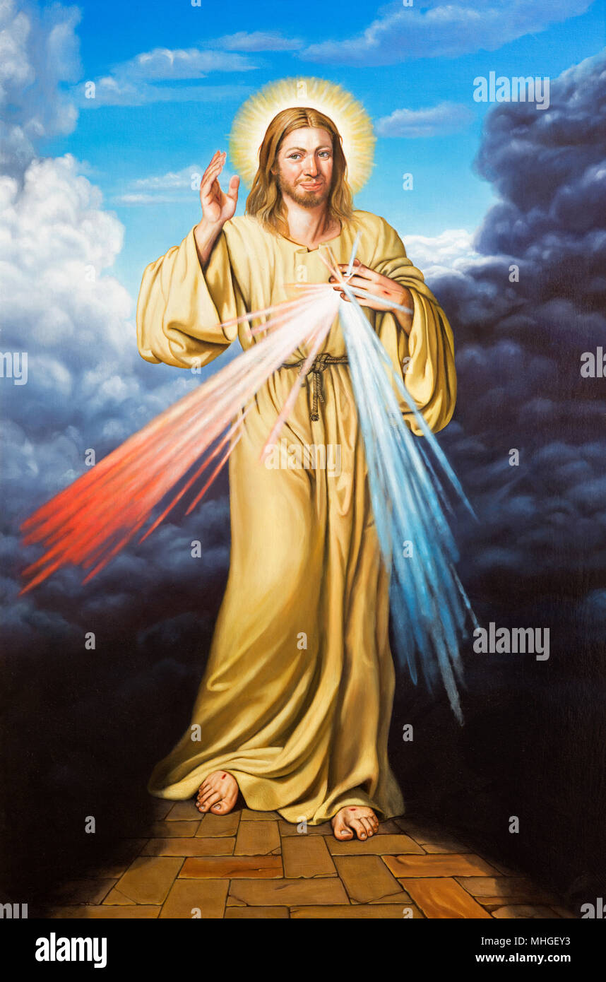 PARMA, Italia - 12 Aprile 2018: La vernice moderna di Gesù nella Chiesa di San Agostino da G. Lupi da 20. cento. Foto Stock