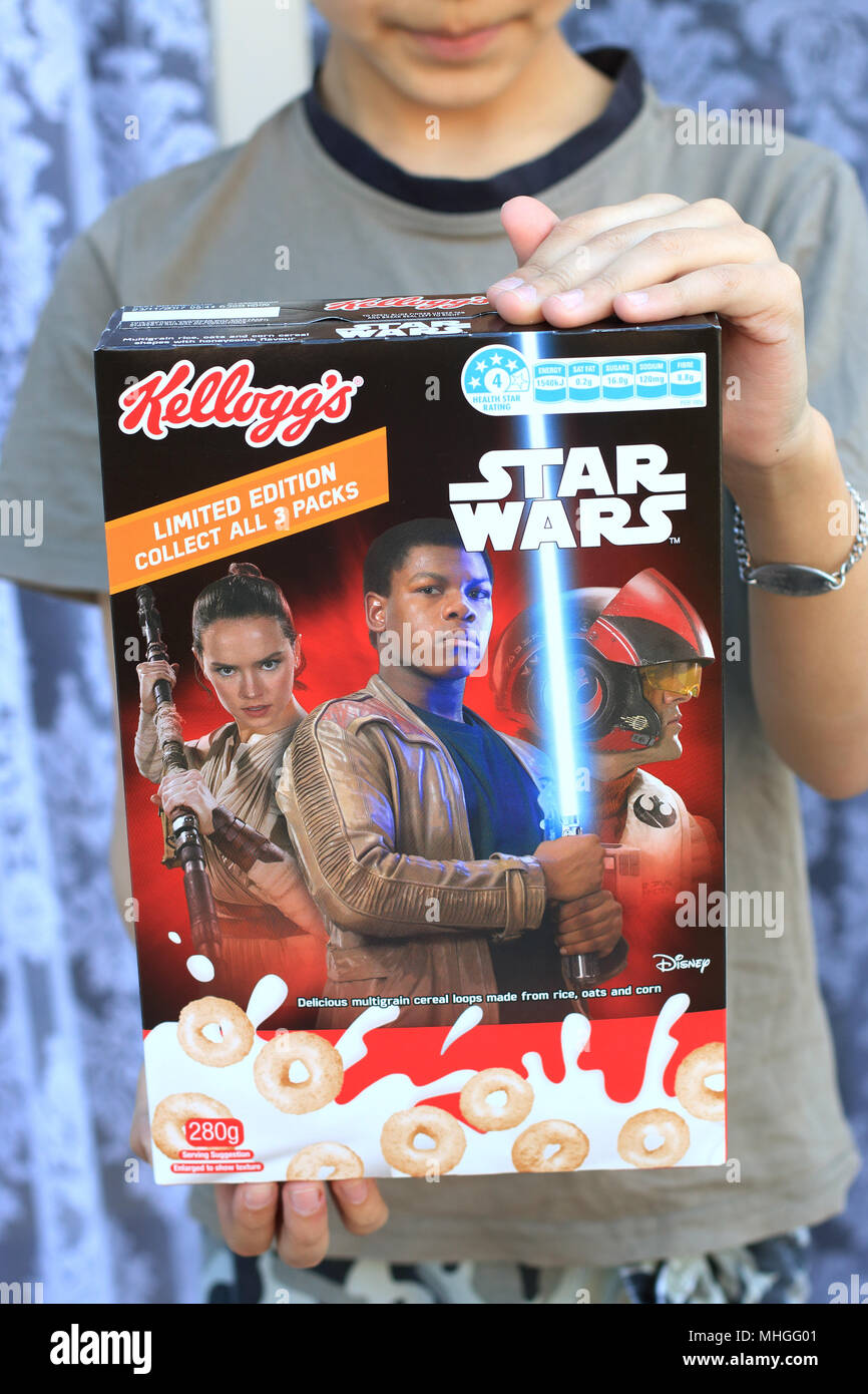 Kellogg's scatola di cereali con film Star Wars caratteri Foto Stock