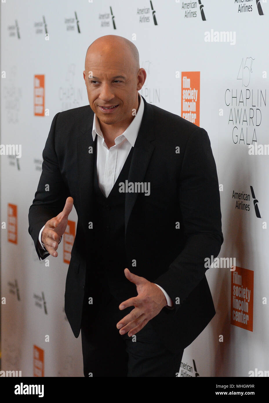 Vin Diesel assiste il quarantacinquesimo Chaplin Award Gala a Alice Tully Hall, Lincoln Center il 30 aprile 2018 a New York City. Foto Stock