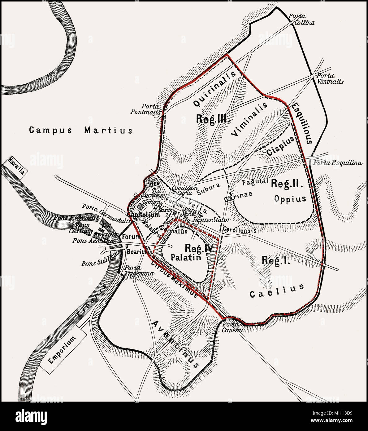 Roma aggettivo, il pomerium originale della città antica di Roma, Foto Stock