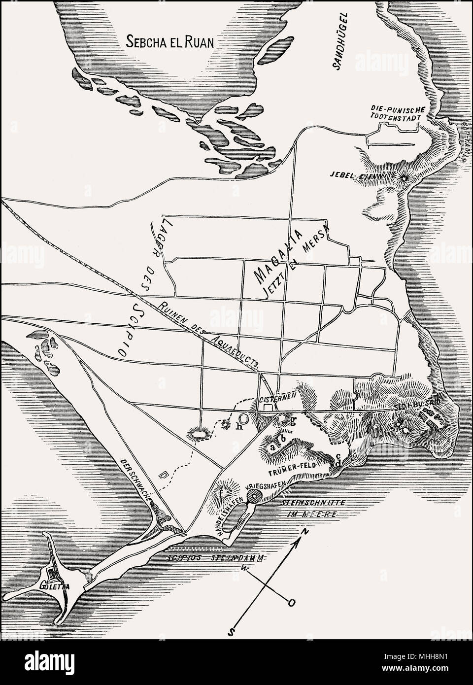 Pianta della città di antica città fenicia di Cartagine, Nord Africa Foto Stock