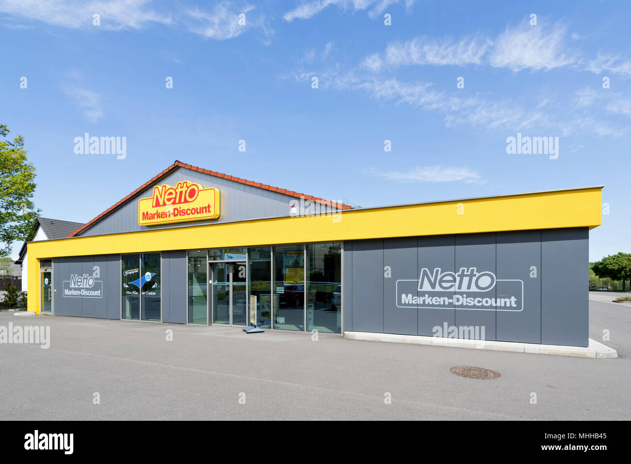 Supermercato Marken-Discount succursale in Limbach-Oberfrohna, Germania. Supermercato è un sconto tedesco della catena di supermercati di proprietà del gruppo Edeka. Foto Stock