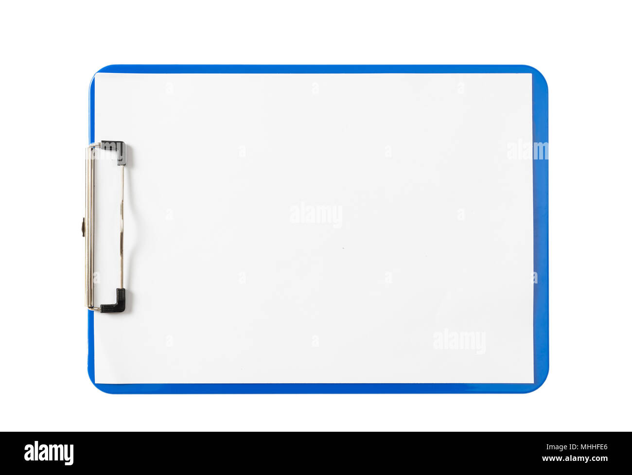 Appunti blu con vuoto dei fogli di carta isolato su sfondo bianco, spazio per testo, vista dall'alto Foto Stock