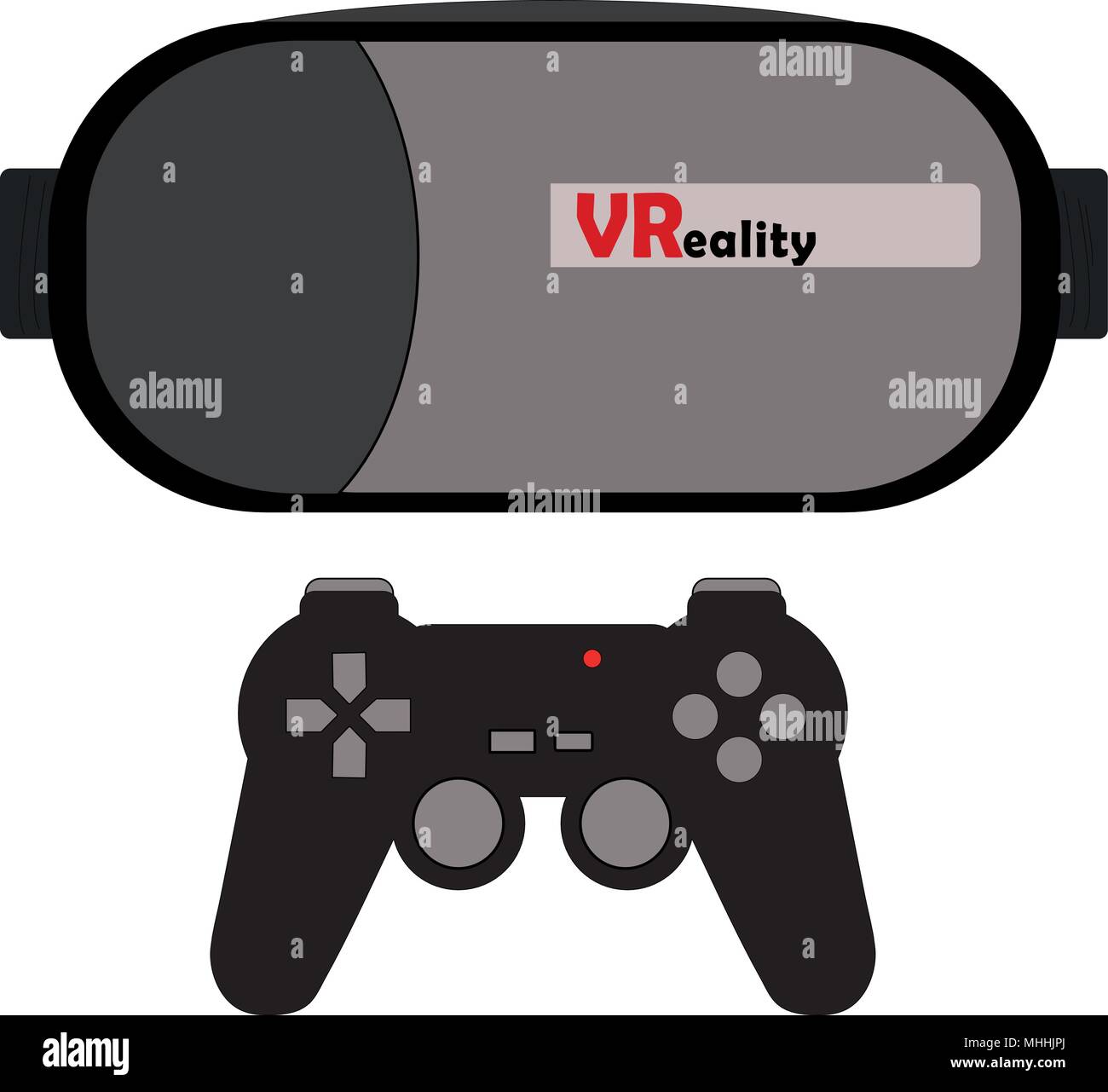 Set di occhiali VR e video controller di gioco isolato. Vettore o illustrazione con il concetto di gioco di realtà virtuale. Illustrazione Vettoriale