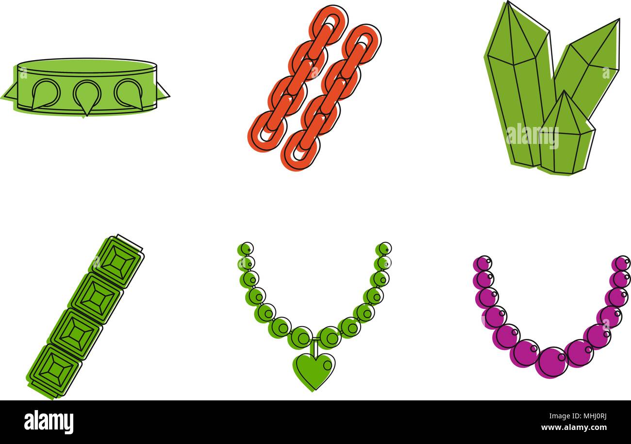Icona Jewerly set, colore stile contorno Illustrazione Vettoriale