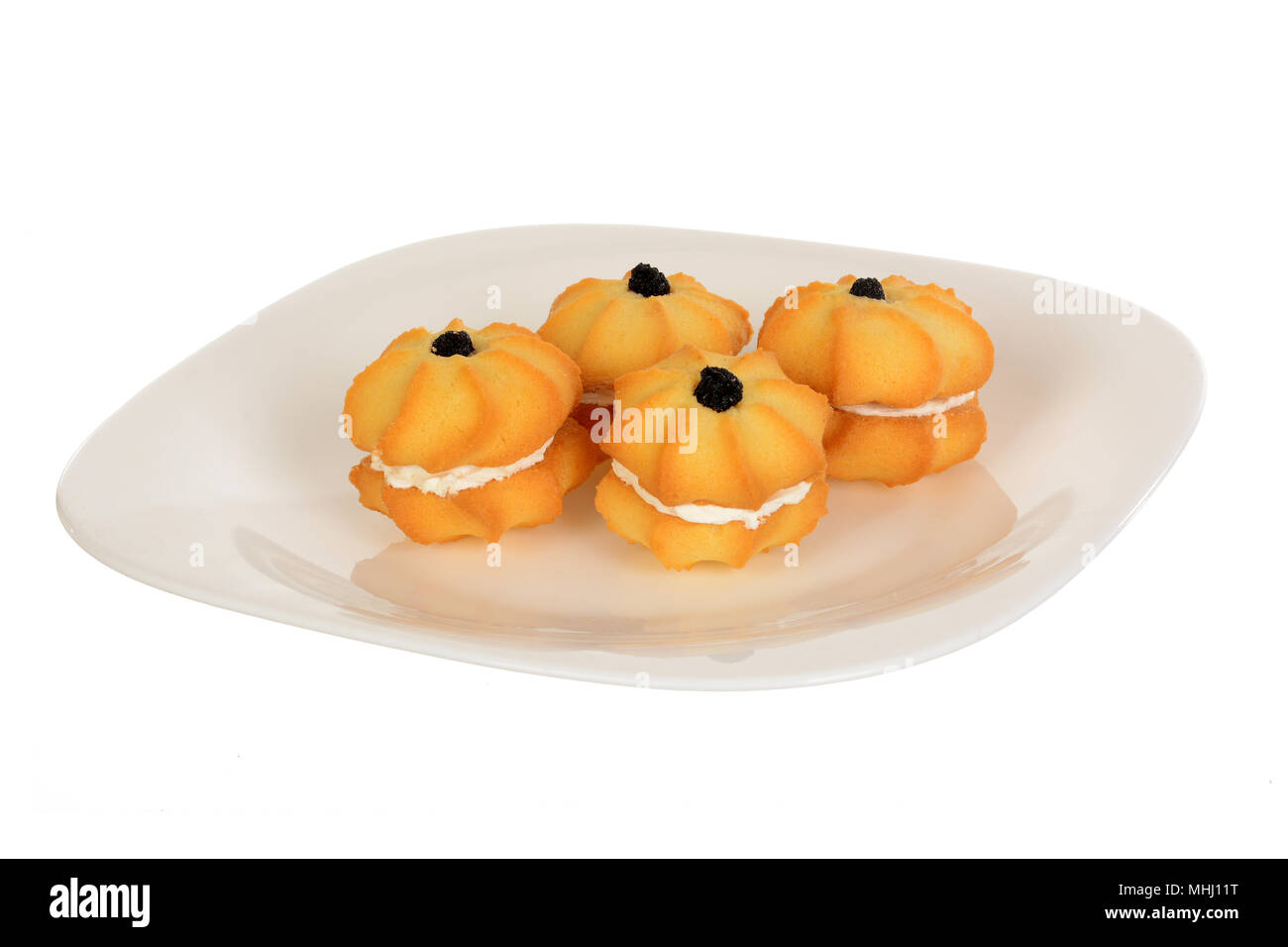 I cookie di sandwich, forma rotonda riempita con crema alla vaniglia Foto Stock