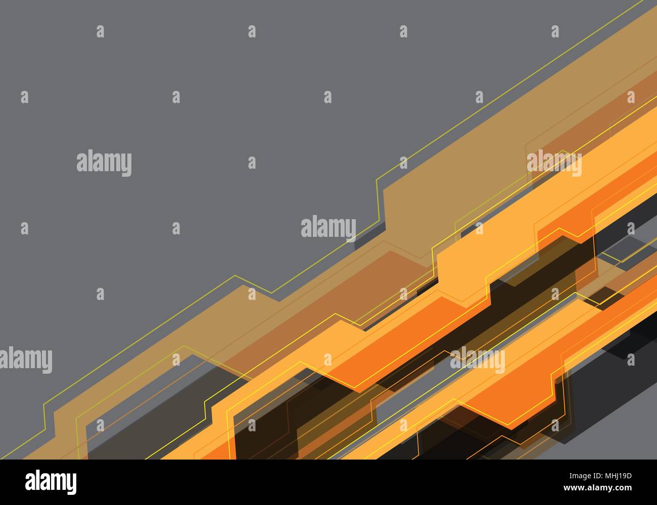 Abstract di nero giallo poligono tecnologia del circuito su grigio blank space design moderno sfondo futuristico illustrazione vettoriale. Illustrazione Vettoriale