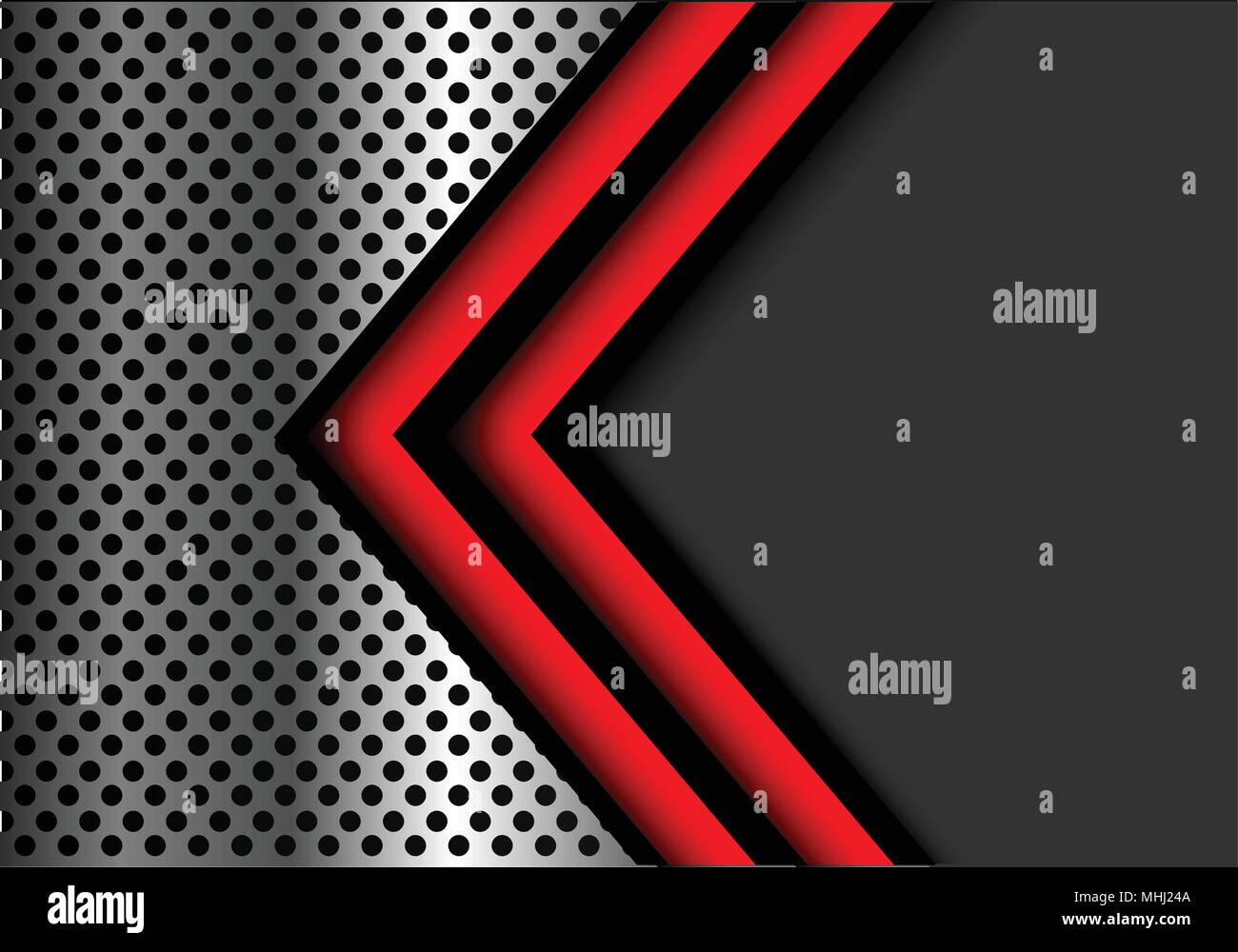 Abstract di nero rosso freccia in linea con il grigio spazio vuoto sul cerchio metallico mesh design pattern il lusso moderno sfondo futuristico illustrazione vettoriale. Illustrazione Vettoriale