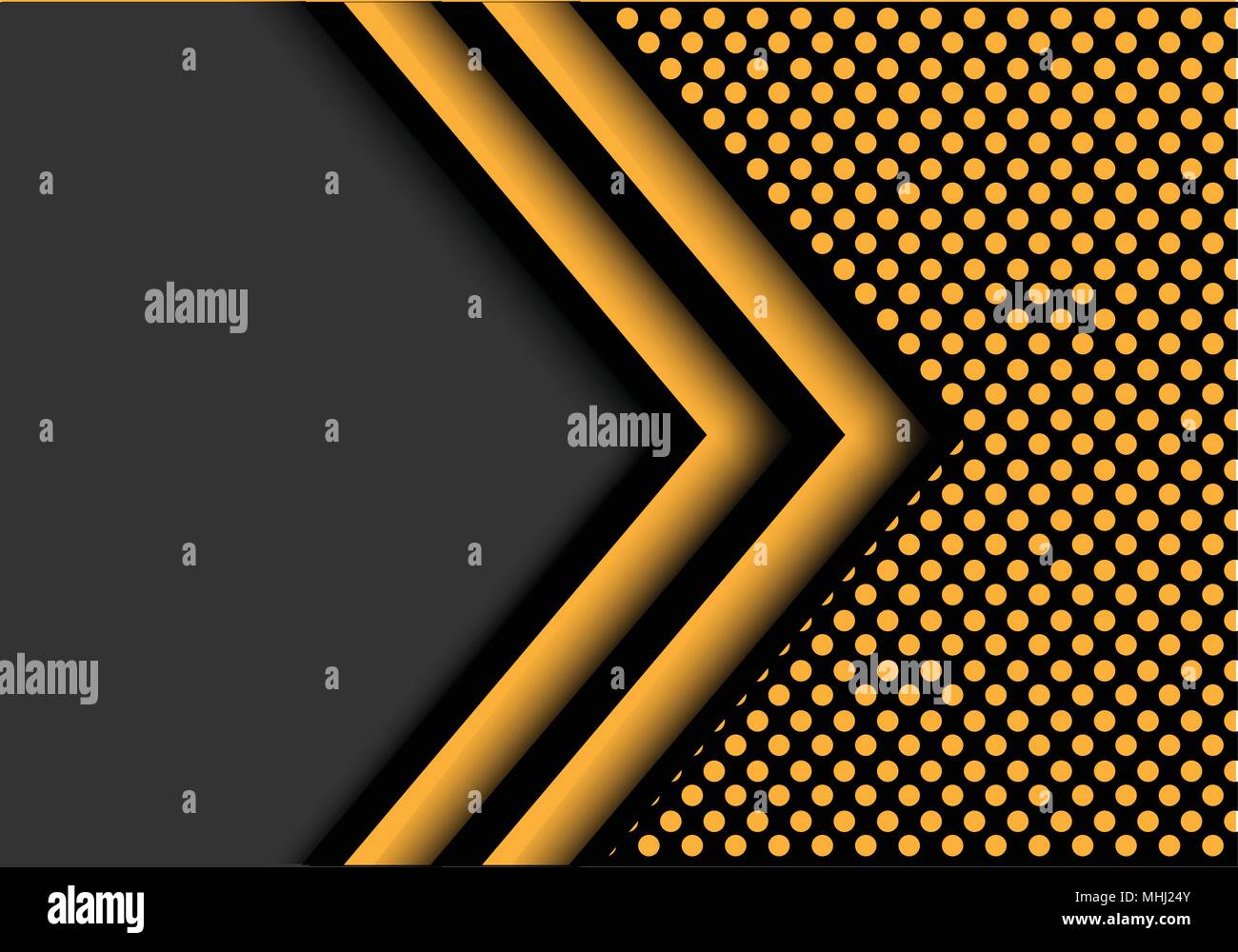 Abstract di nero giallo freccia in linea con il grigio spazio vuoto sul cerchio mesh design pattern il lusso moderno sfondo futuristico illustrazione vettoriale. Illustrazione Vettoriale