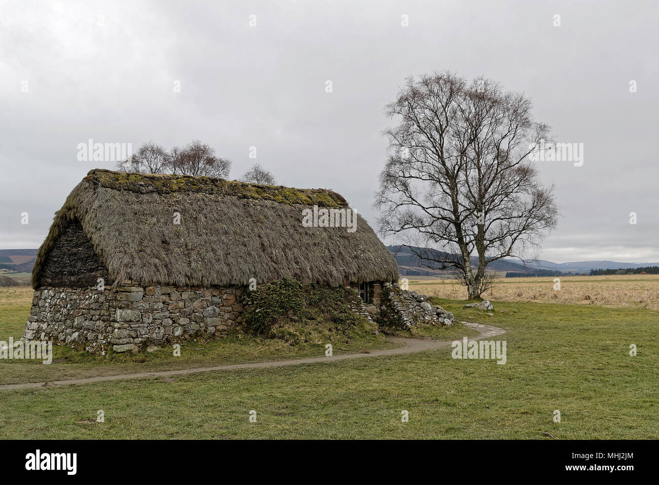 Drummossie Moor a Culloden scena nel 1746 di Gran Bretagna ultima guerra civile battaglia. Foto Stock