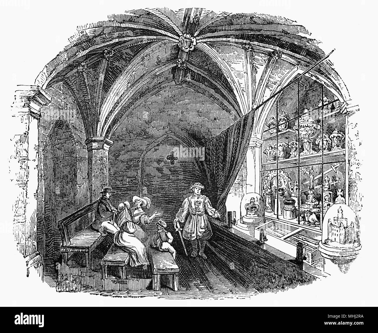 La Jewel House nella Torre di Londra si trova sulla sponda nord del fiume Tamigi, nel centro di Londra ed è stata fondata verso la fine del 1066 come parte della conquista normanna dell'Inghilterra. Il castello fu utilizzato come carcere dal 1100, anche se questo non era il suo scopo primario. Un grand palace all'inizio della sua storia, è servita come una residenza reale. Foto Stock